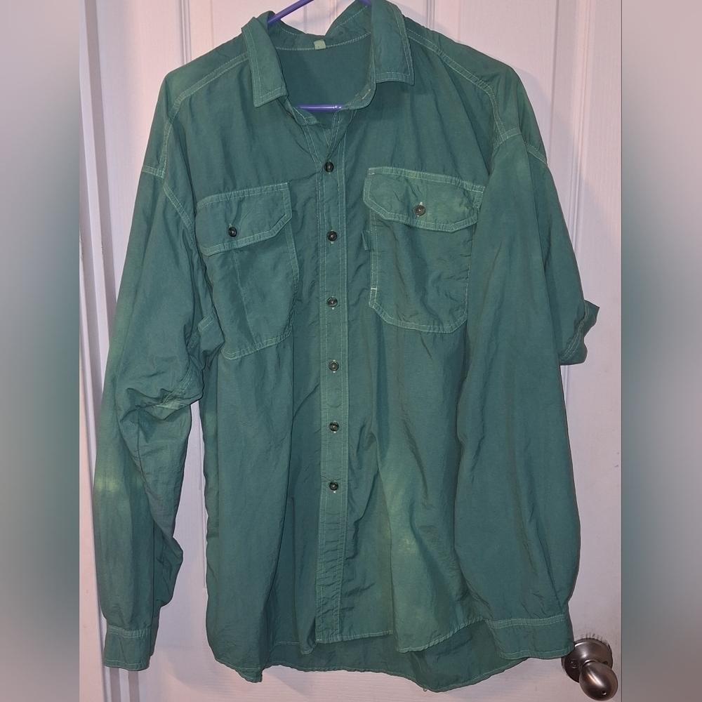 Mens Green Button Up Shirt Casual Upcycled XL